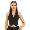 thumbnail image 2 of HULIJA Women Halter Neck Notch Lapel Vest Backless Button Up Crop Tops Waistcoat Black XXL, 2 of 7