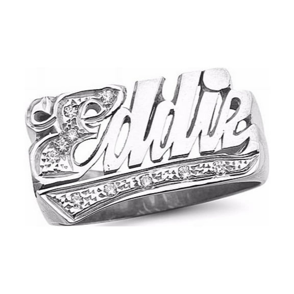 Personalized Diamond Shiny Name Ring - Unisex Script Style 12MM 14K Yellow or 14K 14K White Gold. Special Order, Made to Order. PLR091W