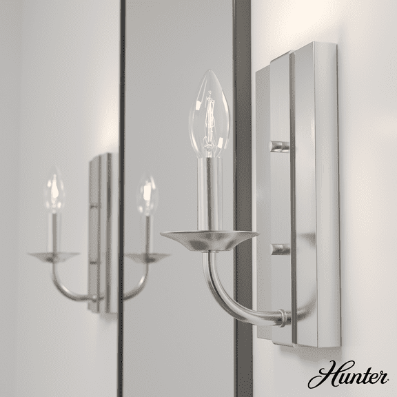 Hunter - Perch Point 1-light Brushed Nickel, Small Sconce Light, Dimmable, Casual Style, for Bedrooms, Kitchens, Dining, Living Rooms - 19421