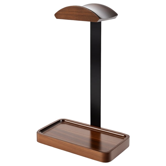 Grusce Walnut Headphone Stand, Wooden Headset Stand for Desk, Wood Gaming Headphone Holder with Storage Base