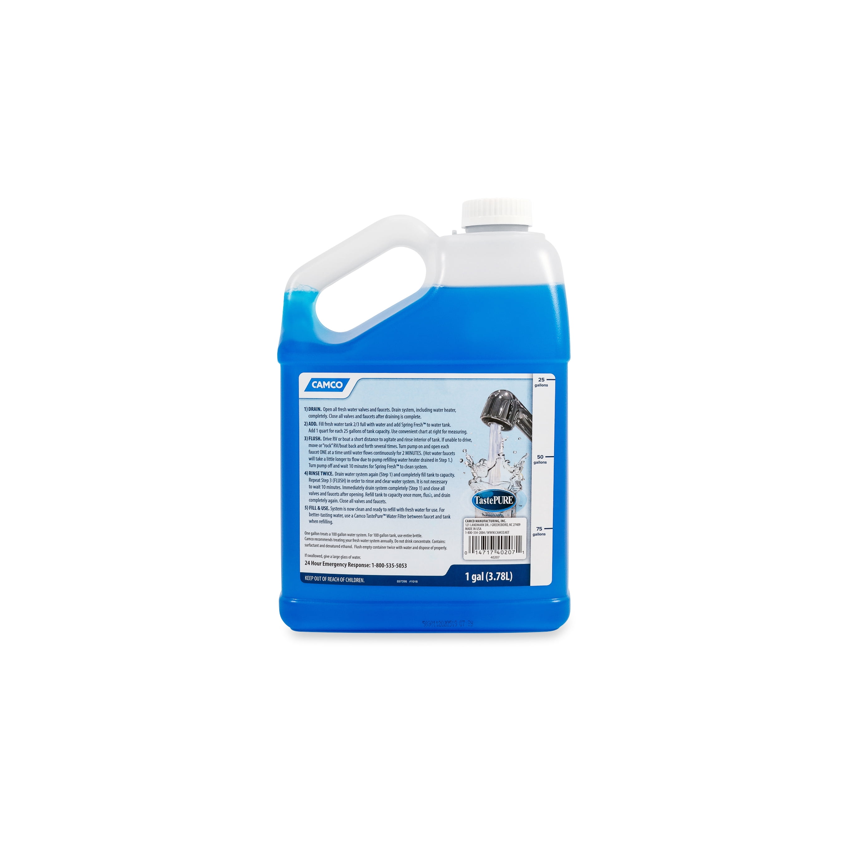 Camco TastePURE RV Water System Cleaner & Deodorizer, Spring Fresh Scent, 1 Gallon (40207)