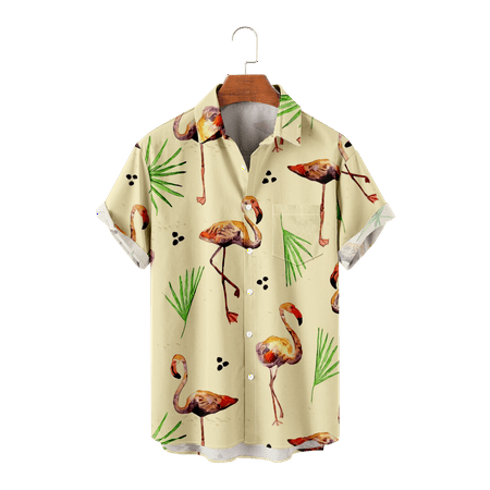 

MLFU Adult Shirt Button Down Short Sleeve Casual Stylish Flamingo Print T-Shirts Retro Clothes Size 100-170/XXS-8XL