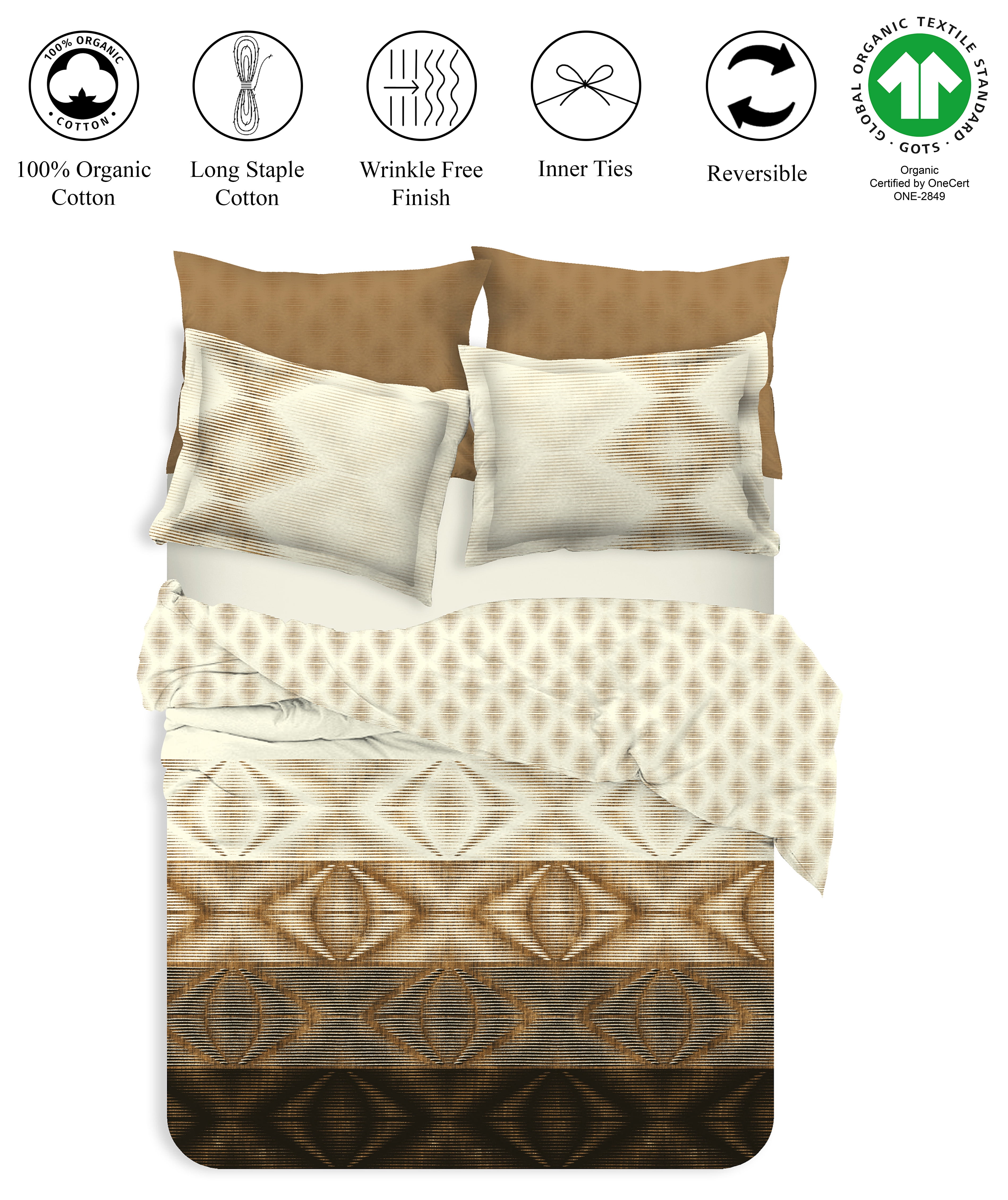 Delara Organic Cotton Duvet Sets 300 Thread Count, 3 Piece Duvet Cover with 2 Shams, Queen