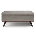 thumbnail image 3 of Owen 42 inch Wide Mid-Century Modern Lift Top Large Coffee Table Storage Ottoman in Distressed Grey Vegan Leather, 3 of 10