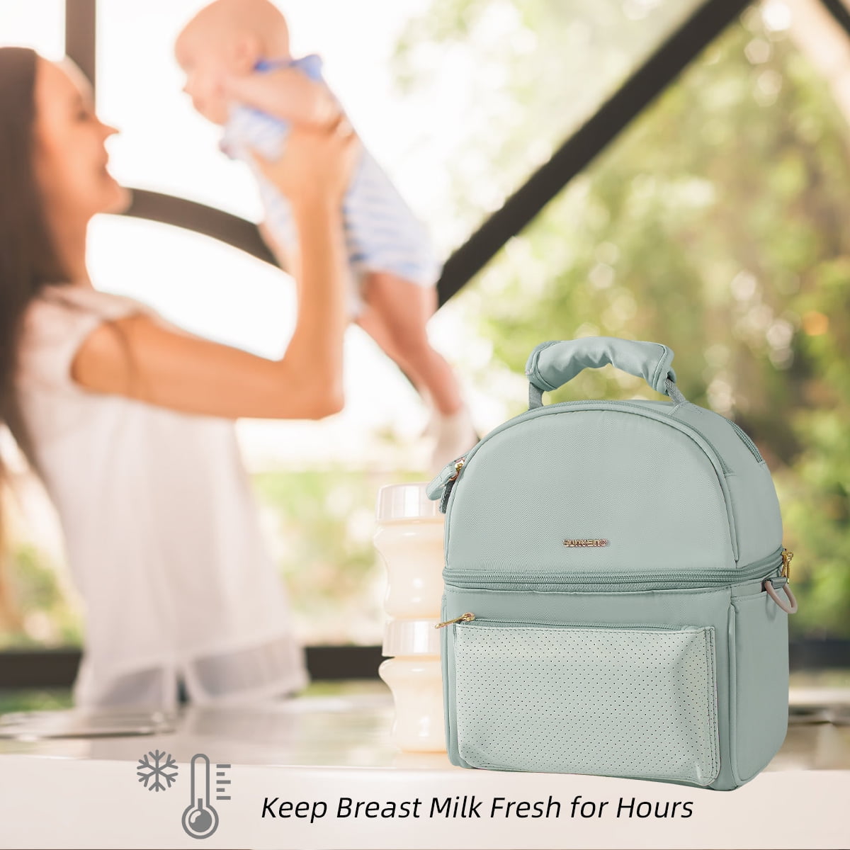 Sunveno Breastmilk Cooler Bag, Thermal Polyester Lunch Bag, Green