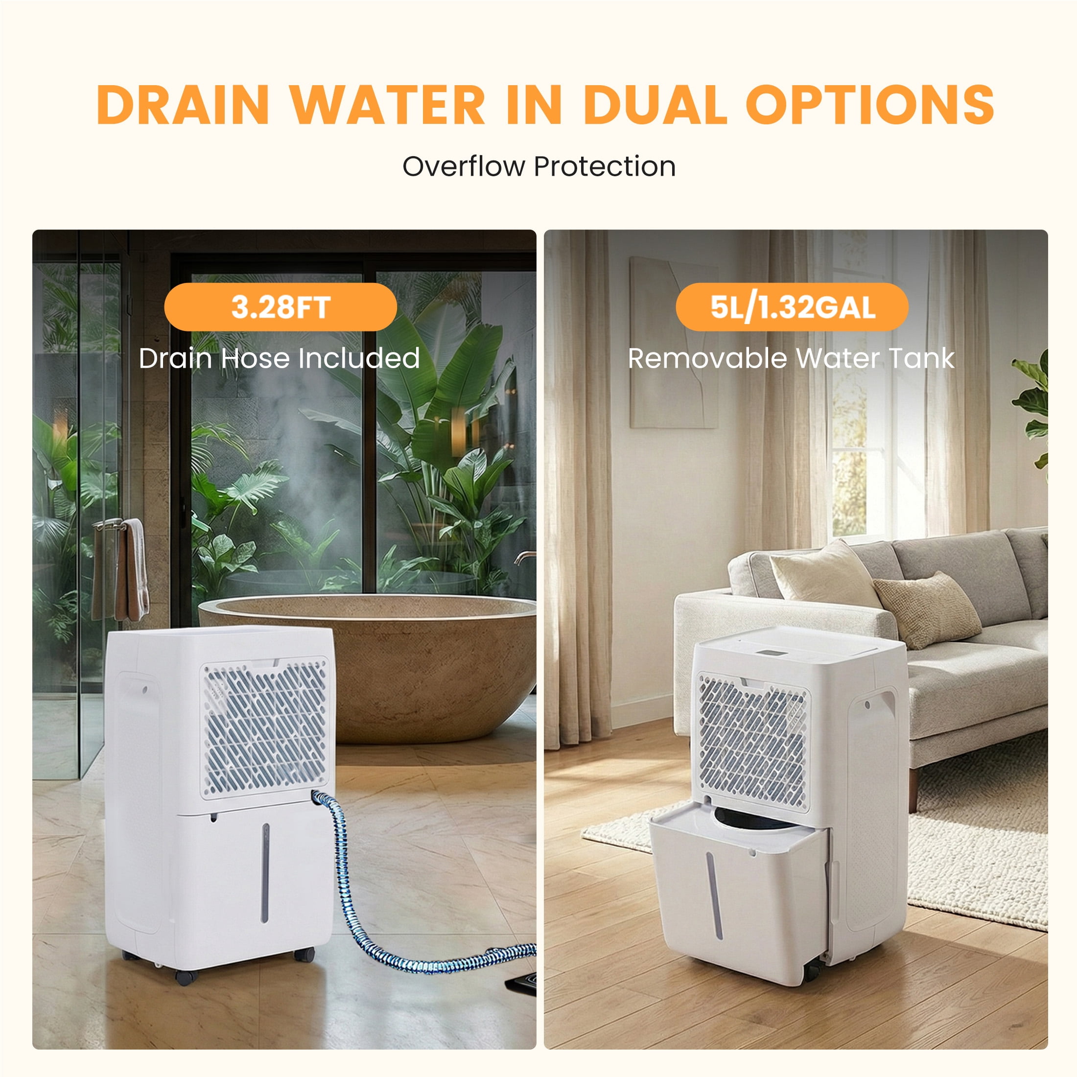 SHOUFTW 30 Pint Dehumidifier for Basement, Large Room & Home, 70 oz Water Tank, Auto Drain, Auto Shut-Off, Smart Humidity Control, Quiet Portable Dehumidifier