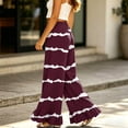 thumbnail image 4 of Striped Palazzo Pants Women Casual Oversized Gaucho Wide Leg Ruffle Flowy Pants with Pockets Baggy Vacation Summer Petite Pull On Pants Wine XL, 4 of 7