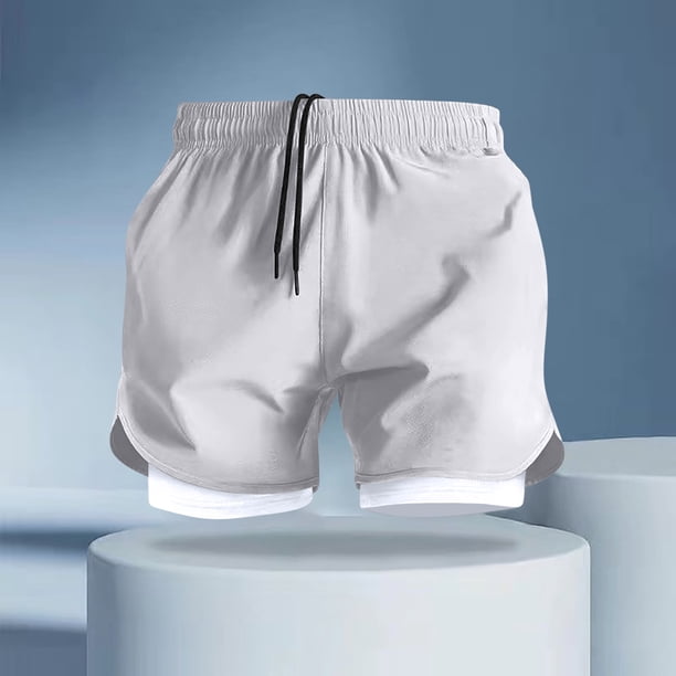 pstuiky Abreviatura para hombres, Pantalones cortos deportivos de doble capa para hombre, de color liso Pantalones cortos de baloncesto