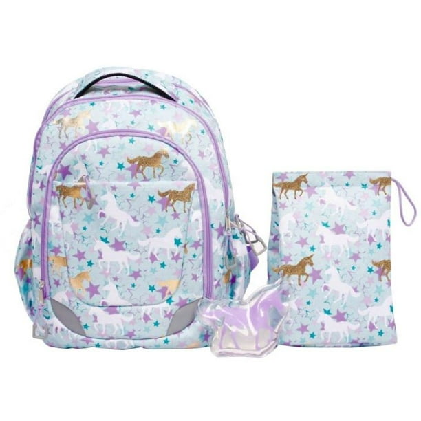 CRCKT Childrens Girls Unicorn Print Backpack with Lunch Set 3Pieces