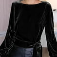 thumbnail image 6 of Uootdi Womens Velvet Tops Long Sleeve Shirts Pullover Tops Business Casual Outfits for Women Elegant Dressy Soft Blouse with Belt Gift, 6 of 6