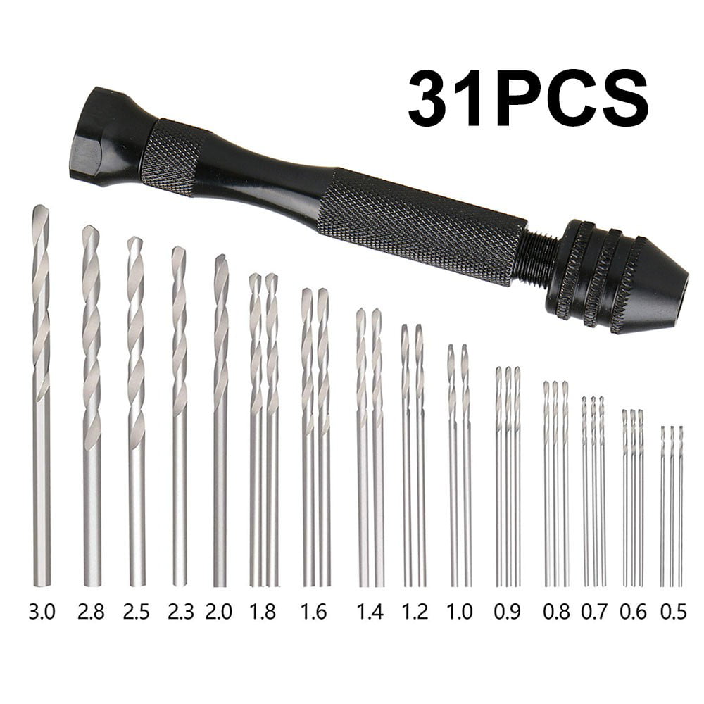 31* Precision Pin Vise Hobby Drill Bits Mini Micro Hand Rotary-Tools Set