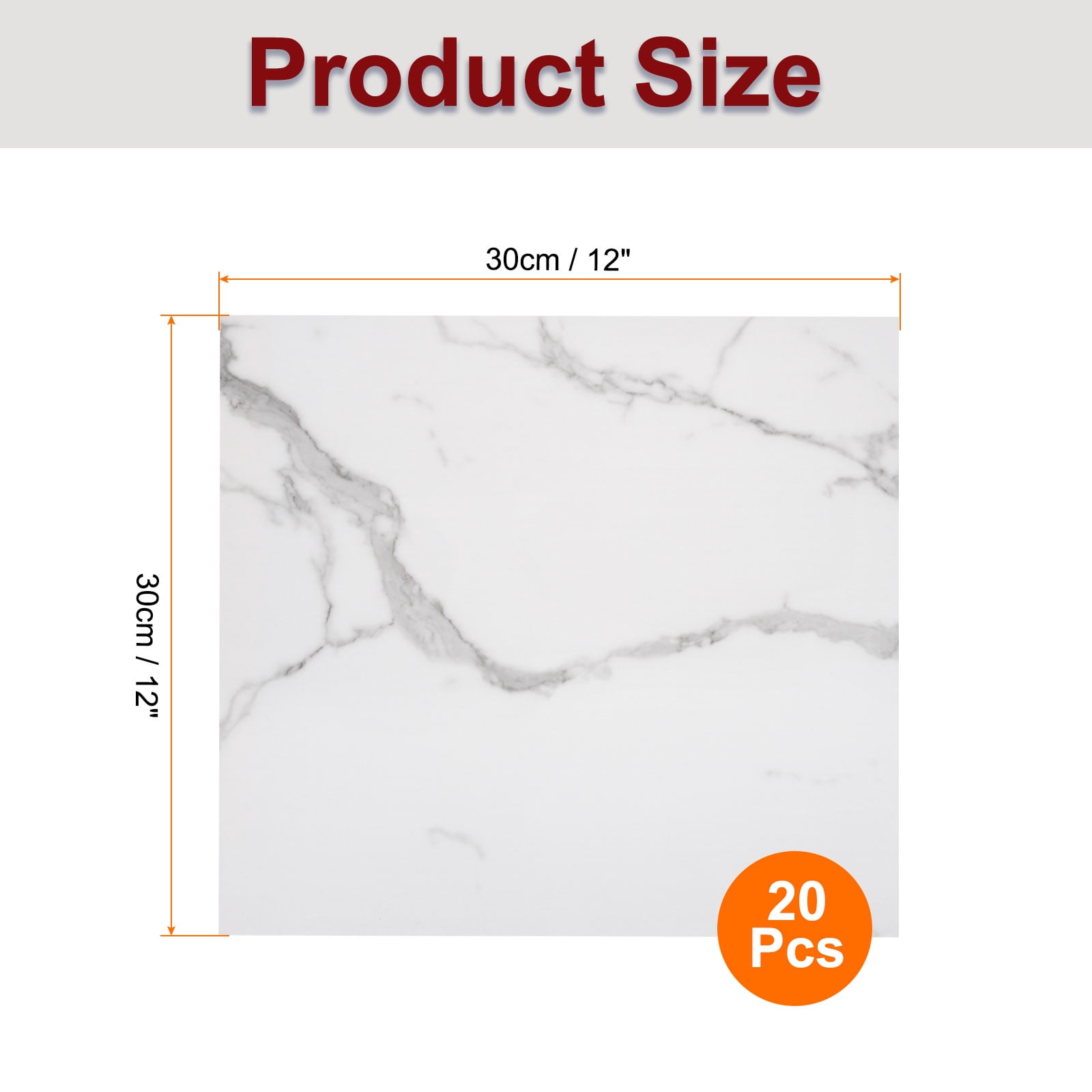Uxcell 20Pcs Peel and Stick Marble Tiles, Waterproof Wall Panel Backsplash, 11.81"x11.81" Peel and Stick Shower Tiles for Bathroom, White with Grey Veins Design