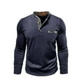 thumbnail image 3 of Tshirts Shirts for Men with Pocket Button Stand Collared Long Sleeve Tees Tops Casual Printed Slim Fit Basic Comfort Pullover T-Shirts, 3 of 7