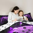 thumbnail image 4 of jejeloiu Gamer Gaming Full Size Comforter Sets,Modern Video Game Bedding Comforter Set,Purple Geometric Hexagon Bedding Sets For Child,Lightweight Room Decorative Reversible,3-Piece, 4 of 7