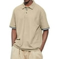 thumbnail image 2 of Kagetolytai Shirts for Men Men's Summer Solid Color T-shirt with A 3 Button Open Collar and Button up Short Sleeved Top Shirts Khaki XL, 2 of 5