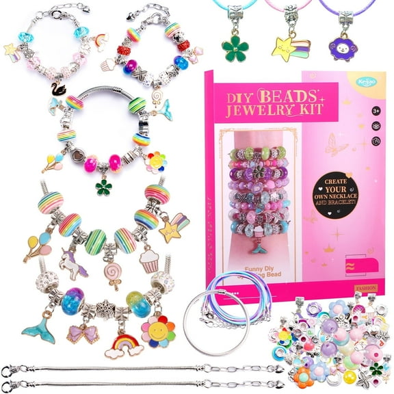 Rirool Beads Bracelet Making Kit - 198-Piece DIY Friendship Jewelry Craft Set for Girls, Kids & Teens, Includes Beads, Pendants, Charms, Storage Box