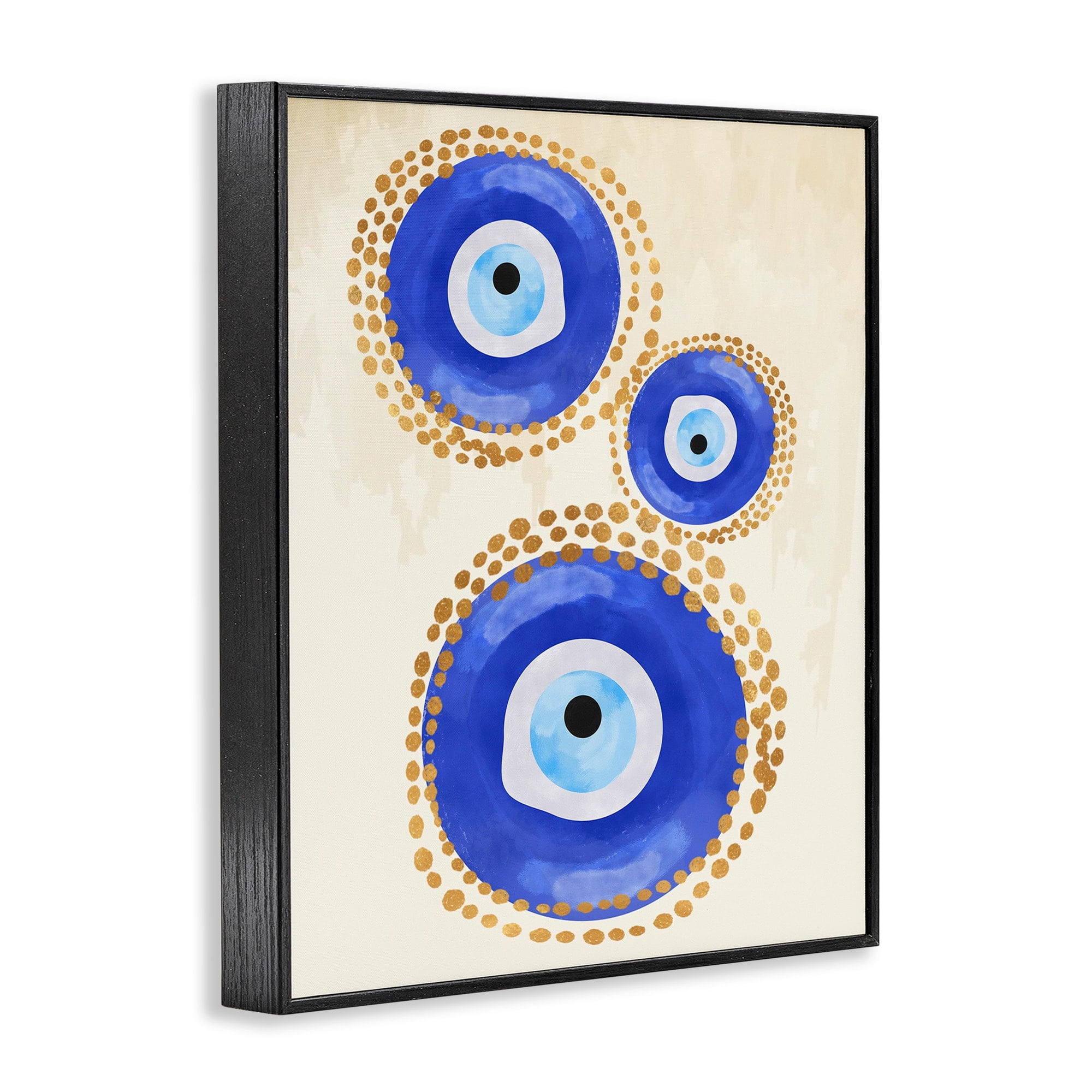Stupell Industries Round Blue Evil Eye Pattern Lustrous Dotted Detail Painting Black Framed Art Print Wall Art, Design by Two Smart Blondes