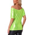 thumbnail image 3 of INSPIRE CHIC Metallic Tops for Women's Off Shoulder Short Sleeve Loose Party Sparkly Blouse, 3 of 5
