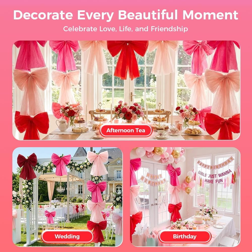 Large Pink Bow,Valentines Day Decorations,54X107 inch DIY Giant Wall Bows for Wedding Coquette Birthday Backdrop Bridal Shower Bachelorette Room