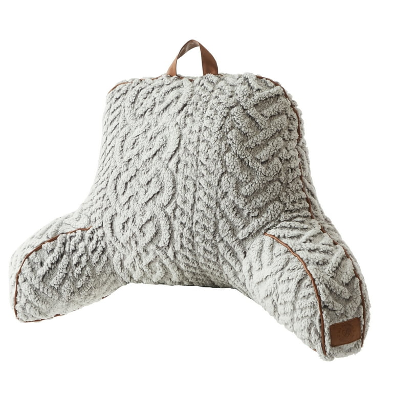 Dearfoams Gray Cable Knit Marled Sherpa Backrest Pillow, 19 x 21