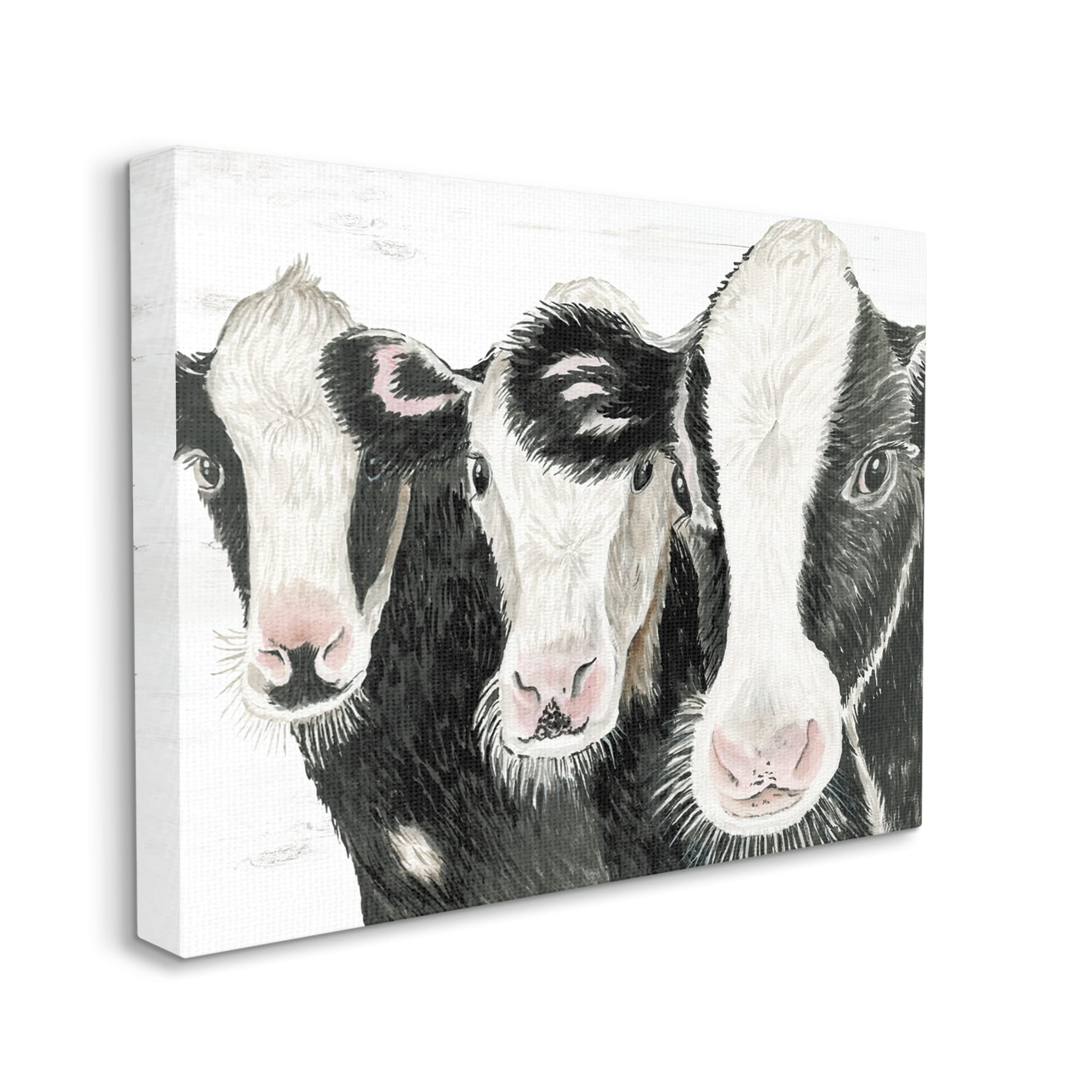 Stupell Three Cows Farm Portrait Trio Animals & Insects Painting Gallery Wrapped Canvas Print Wall Art
