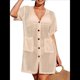 thumbnail image 1 of Vestido de Crochet con Botones y Abertura Lateral para Mujer, Traje de Baño con Bolsillos. Albaricoque M, 1 of 10