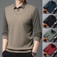 thumbnail image 2 of Skymirror Fall Winter Men Sweater Fake Two-piece Lapel Striped Slim Fit Thick Plush Warm Knitted Soft Long Sleeve Pullover Formal Business Style Mid-aged Men Top, 2 of 8