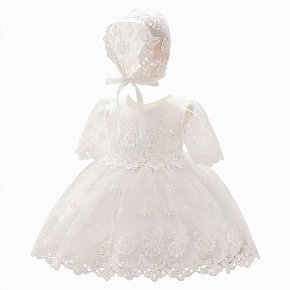 TAmten Baby Girl Dress Newborn Floral Embroidered Lace Formal Wedding Dresses Gown Outfit(White,12-18 Months)