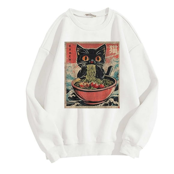 Cat Ramen Japanese Funny Graphic Tees Cute Cat Anime Hoodies Color Sweater Women Leopard Zip up Jacket Active Wear Coats Women Fit Apparel Ladies Tops Long Sleeve Women Jackets Going Out Large Zipper