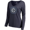 thumbnail image 2 of Women's Navy Winnipeg Jets Static Logo Long Sleeve V-Neck T-Shirt, 2 of 3