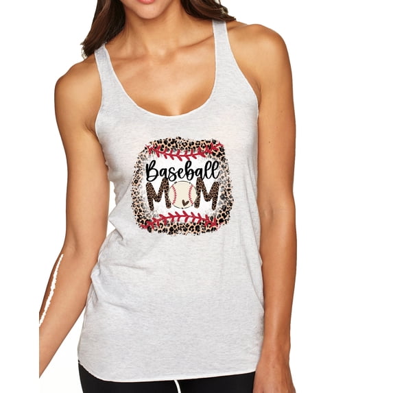Wild Bobby, Baseball Mom Jaguar Print Sports Tri-Blend Racerback Tank Top, Heather White, Large
