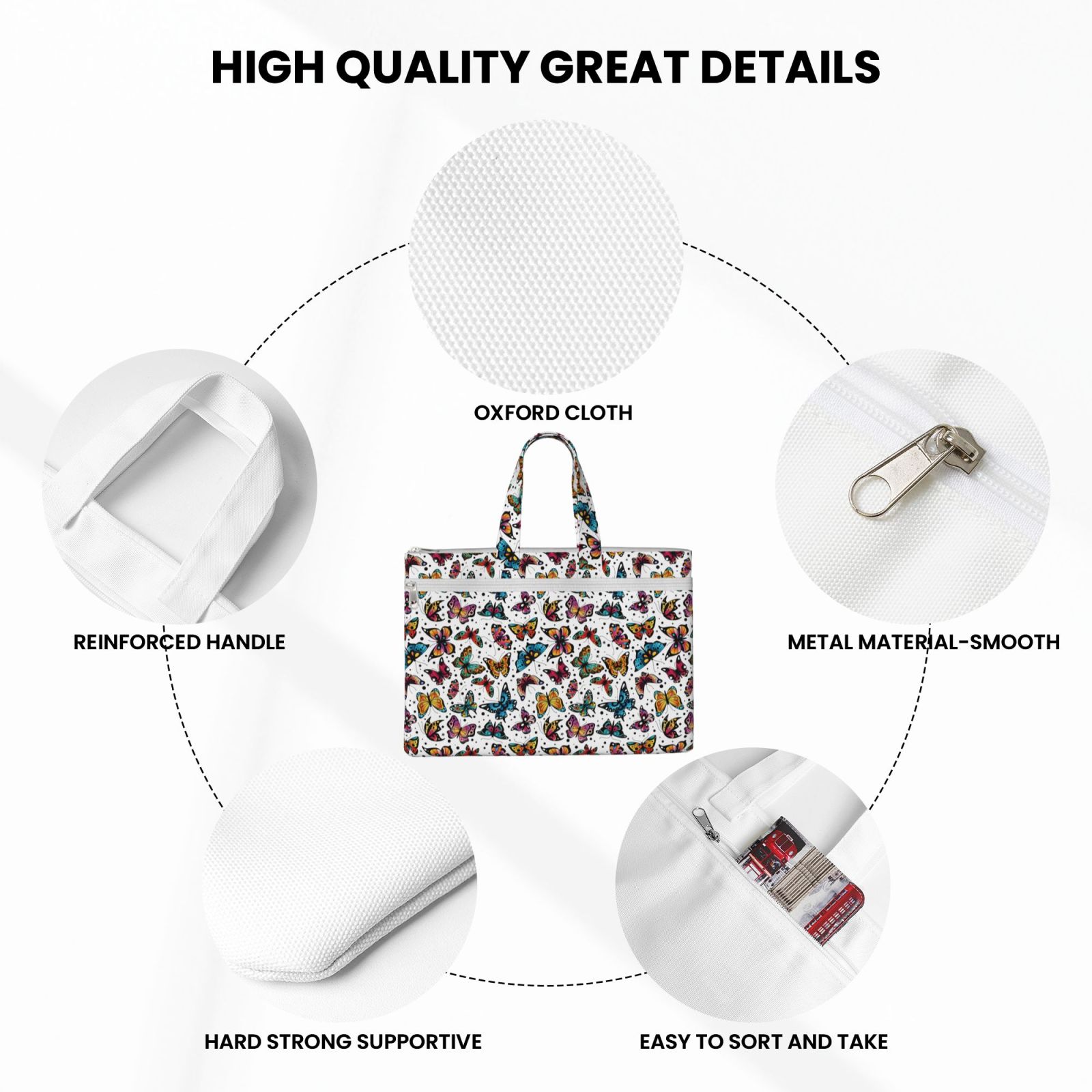 Kdxio Colorful Flying Butterflies File Tote Document Bag Business Briefcase Bag Document Organizer Tote Briefcase for Letter A4 Files Business Teacher Office Bag