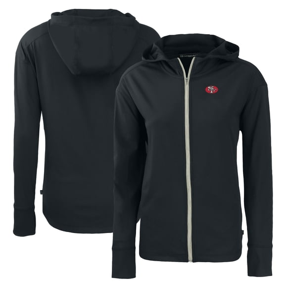Women's Cutter & Buck Black San Francisco 49ers Throwback Daybreak Eco Recycled Half-Zip Hoodie