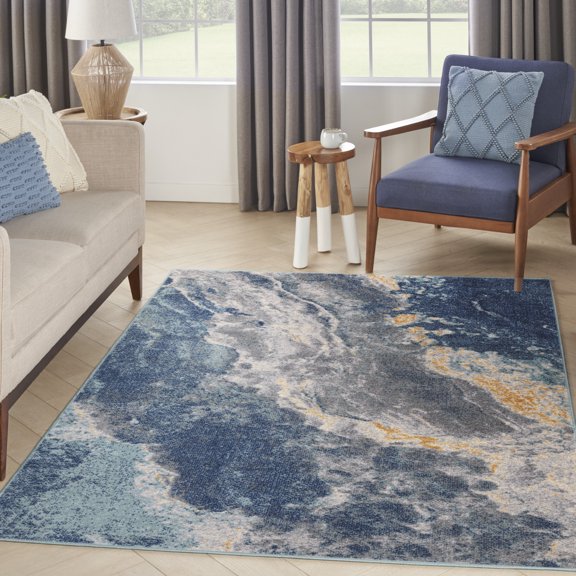 Nourison Passion Abstract Blue Multicolor 5'3" x 7'3" Area Rug (5x7)