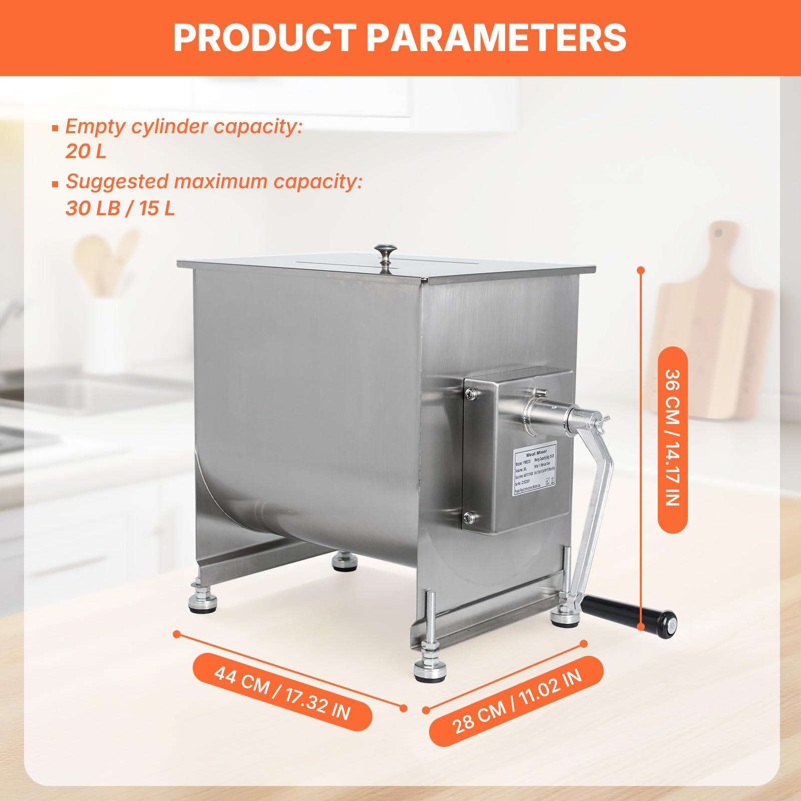 Hakka Commercial Electric Meat Mixer – 45lb / 22.5L Capacity Countertop Mixer