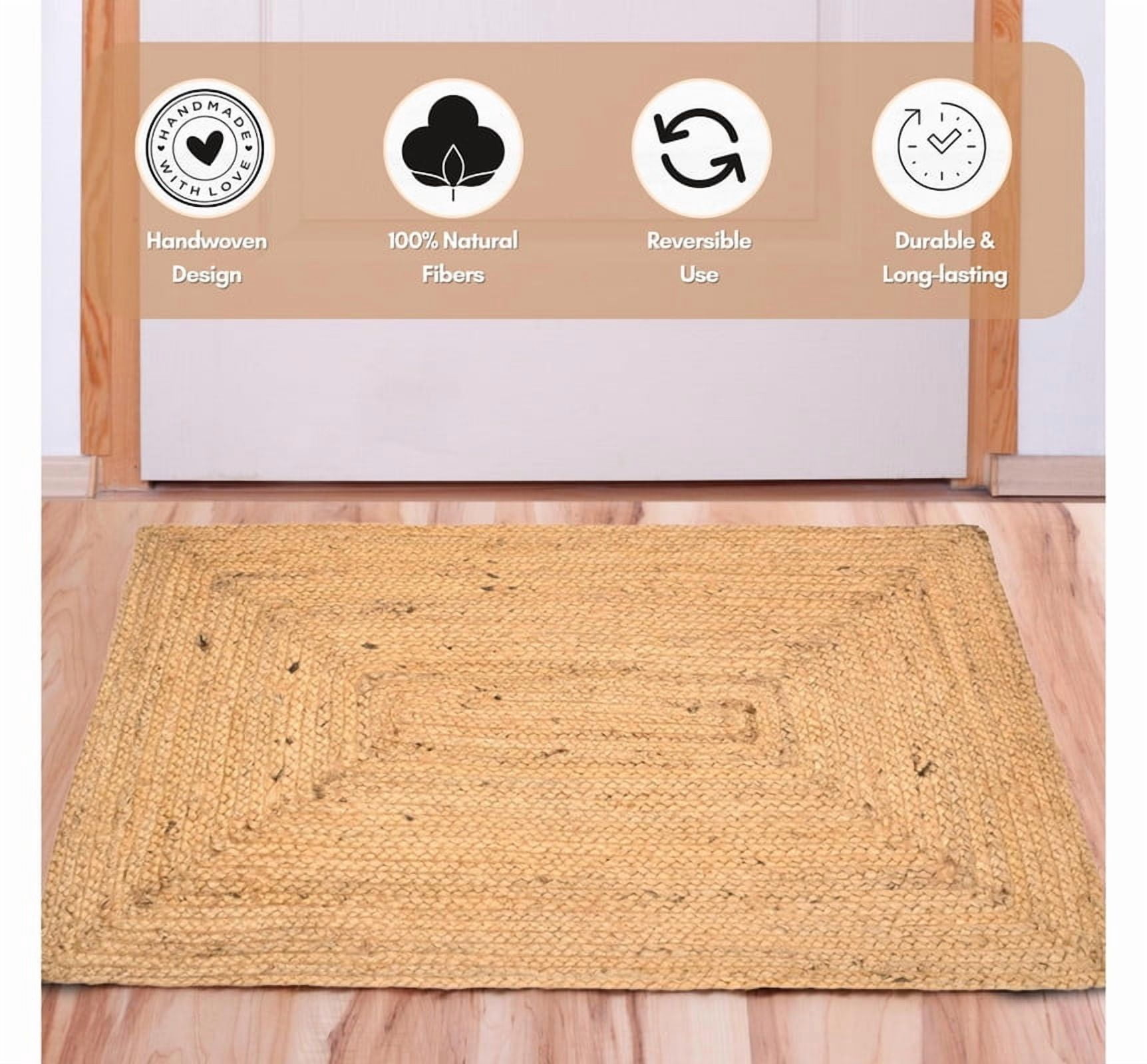 Handwoven Jute Braided Rug Rectangular Rustic Farmhouse Reversible Eco Friendly Carpet_2'X24'