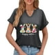 thumbnail image 4 of Corto para las Mujeres Casual Verano 2025 Pascua Impresión V-Cuello Camiseta, Ligero 95% Poliéster 5% Spandex Top para Toda la Temporada Hogar Y Diario, 4 of 7