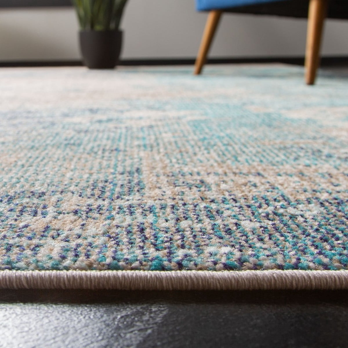 SAFAVIEH Madison Oscar Abstract Distressed Runner Rug, Blue/Grey, 2' x 8'