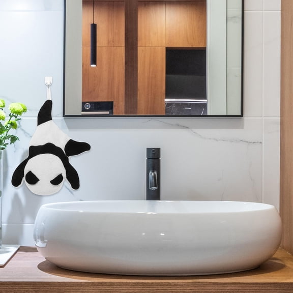 HEATSHAKING Soft Coral Fleece Panda Hanging Hand Towel, Absorbent and Cute for Bathroom and Kitchen Use