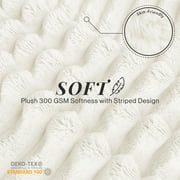 Lux Decor Striped Cozy Throw Blanket, Ultra Soft Lightweight Warm Fleece Blanket for Couch, Bed & Travel, All Season Comfort, Off White