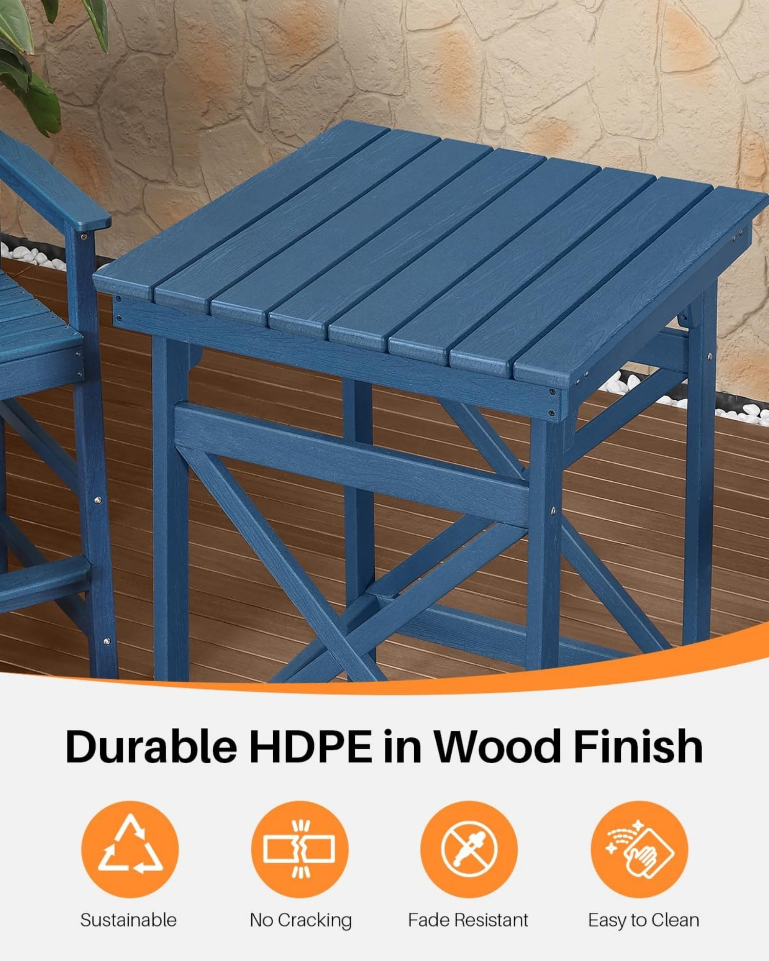 3-Piece Adirondack Bar Table Set, HDPE Outdoor Bar Height Chairs and Table Set, All Weather Patio Bar Furniture for Balcony, Porch, Garden, Poolside, Navy