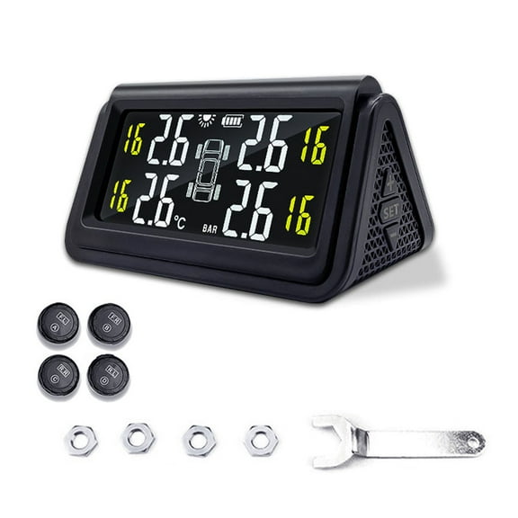 Tire Pressure Monitoring System, TPMS With 4 Sensors & Alarm Modes, Air Pressure Alarm With Solar And USB Charger, TPMS With Color LCD Screen For RV Car Truck SUV -black
