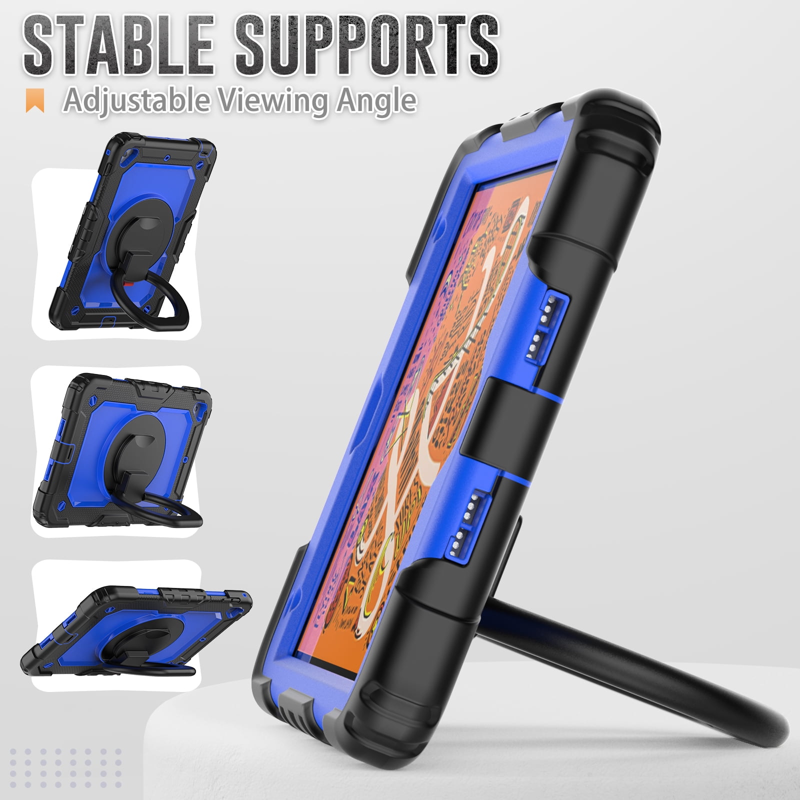 Dteck iPad mini 5 Case / iPad mini 6 Case with Built in Screen Protector, Child Proof Heavy Duty Shockproof Kids Case with Rotating Stand Handle Pencil Holder for iPad mini 5/4 7.9", Black + Blue