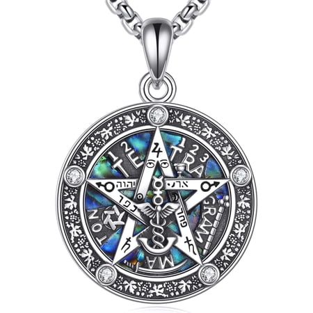 Diamond Tetragrammaton Necklace for Women Men, 925 Sterling Silver De Plata Pentagram Pentacle Pendant Necklaces Witchcraft Wiccan Pagan Star Jewelry Gifts