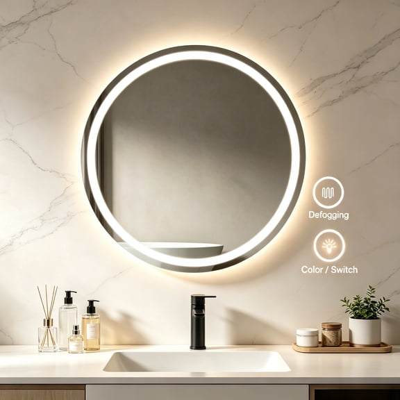 20 inch Round LED Wall Mount Bathroom Vanity Mirror, Dimmable 3-Color Lighting, Anti-Fog Shatter-Proof Design for Makeup and Shaving