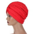 thumbnail image 2 of GreatBaby Ladies' Fashion Solid Color Nail Bead Headband Hat Muslim Headband Hat Spring summer For Daily Wear Functional and Stylish Choice(Red,Free Size), 2 of 2
