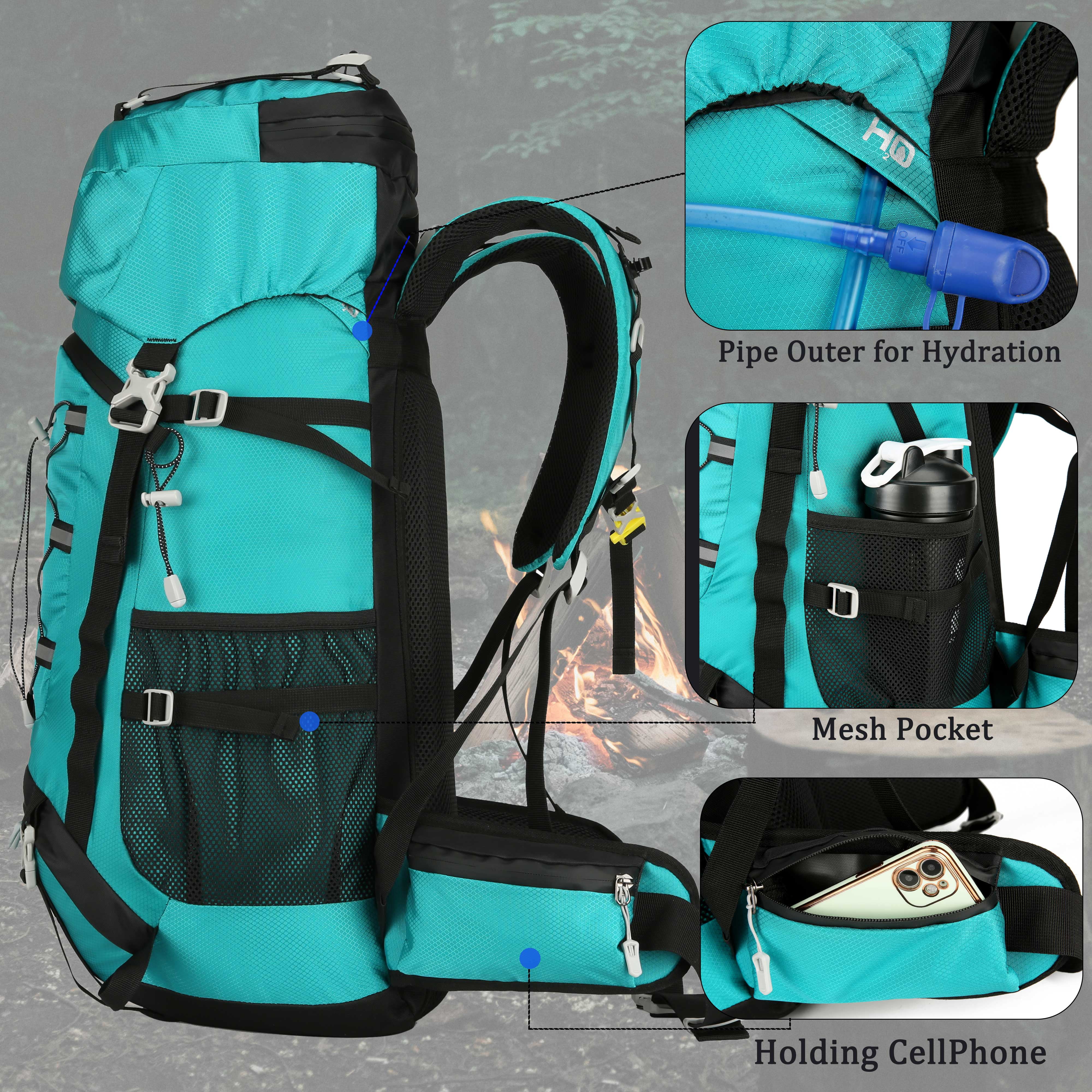 60L Travel Hiking Camping Backpack with Rain Cover, Backpack Water Resistant,Climbing Backpack for Men Women