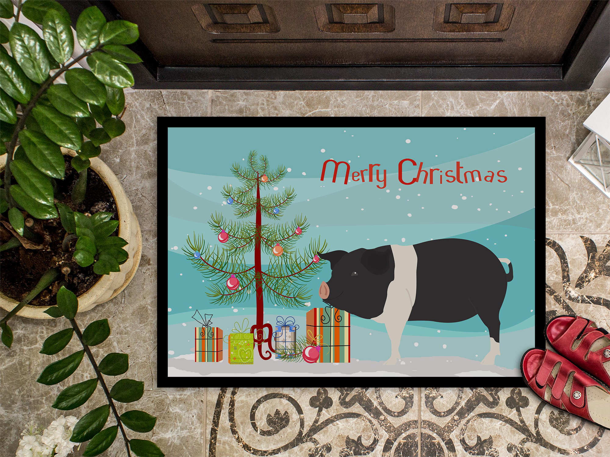 thumbnail image 3 of Caroline's Treasures BB9306MAT Hampshire Pig Christmas Door Mat, Indoor Rug or Outdoor Welcome Mat 18x27 Doormat , 27"L, 3 of 4