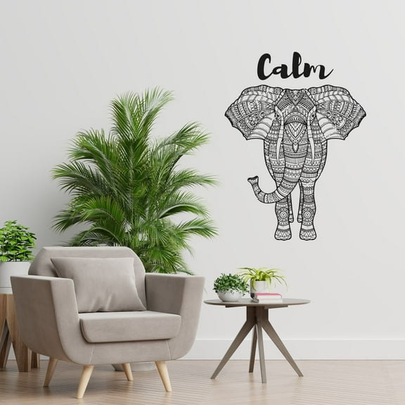 Calm - Everyday Life Motivation Life Inspiration Cute Elephant Aztec Pattern Design Quote Vinyl Design Wall Sticker Art Decal Boy Girl Kid Room Bedroom Home Decor Stickers Decoration Size (10x8 inch)