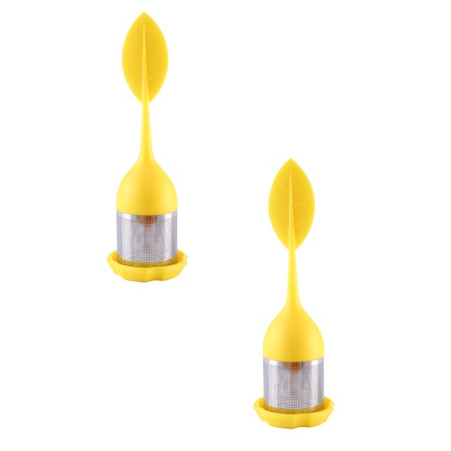 Oleegame 2PC Produce Storage Tea Infuser ,Silicone Handle Stainless Steel Strainer with Drip Tray Yellow